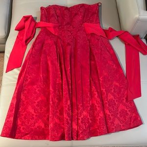 Red strapless dress!